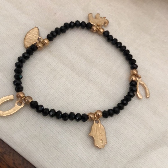Faceted black Swarovski crystal Good Luck Charm Bracelet Hamsa Evil Eye - Picture 16 of 16